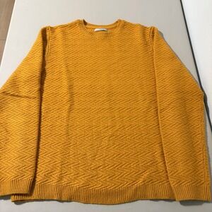 Mango Man Smart Textured Knit Sweater Mustard Yellow Crew Neck Long Sleeve  M